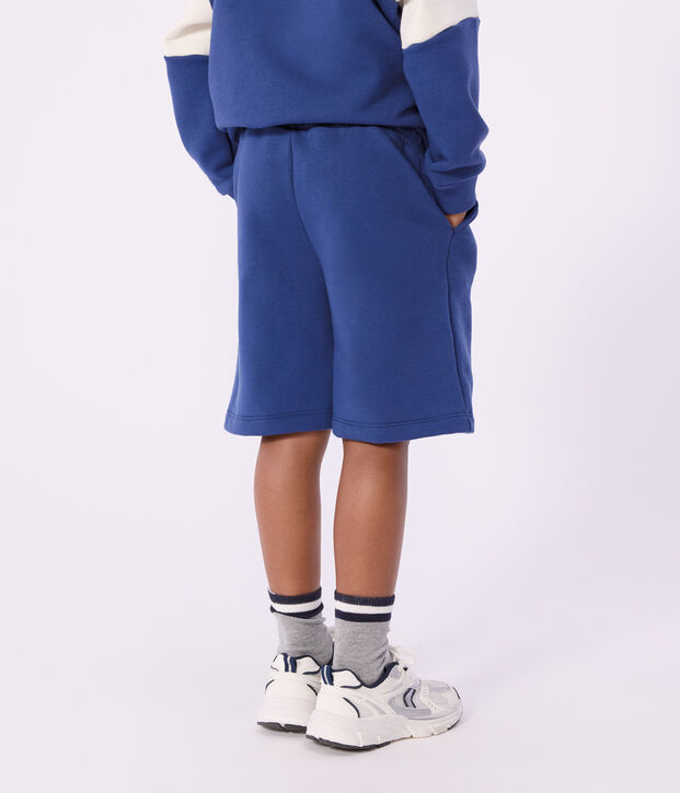 Bermuda short enfant en coton uni bleu fonc&eacute;