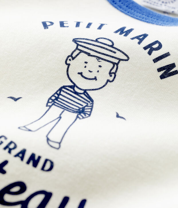 Tee-shirt manches courtes &agrave; motif marin en coton b&eacute;b&eacute; blanc