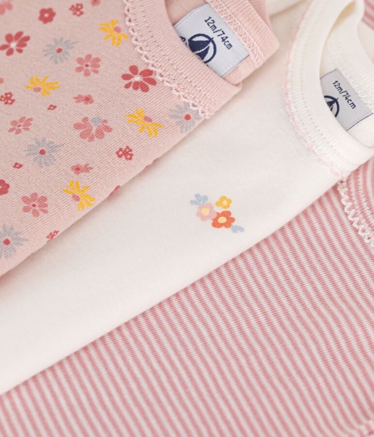 Lot de 3 bodies manches courtes fleurs en coton b&eacute;b&eacute; variante 1