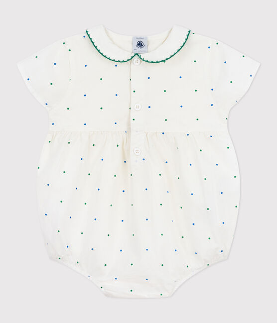 Barboteuse bébé en coton manches courtes à col, imprimé à pois blanc MARSHMALLOW/blanc MULTICO