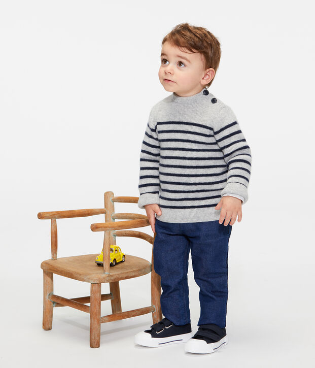 Pull en cachemire b&eacute;b&eacute; gar&ccedil;on gris/bleu