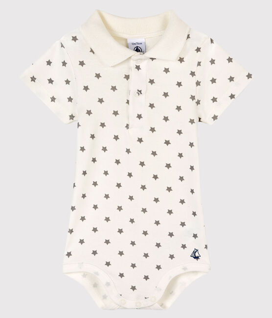 Body col polo imprimé bébé garçon blanc MARSHMALLOW/gris GRIS