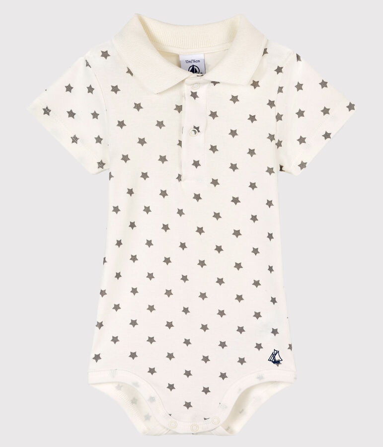 Body col polo imprim&eacute; b&eacute;b&eacute; gar&ccedil;on blanc MARSHMALLOW/gris GRIS