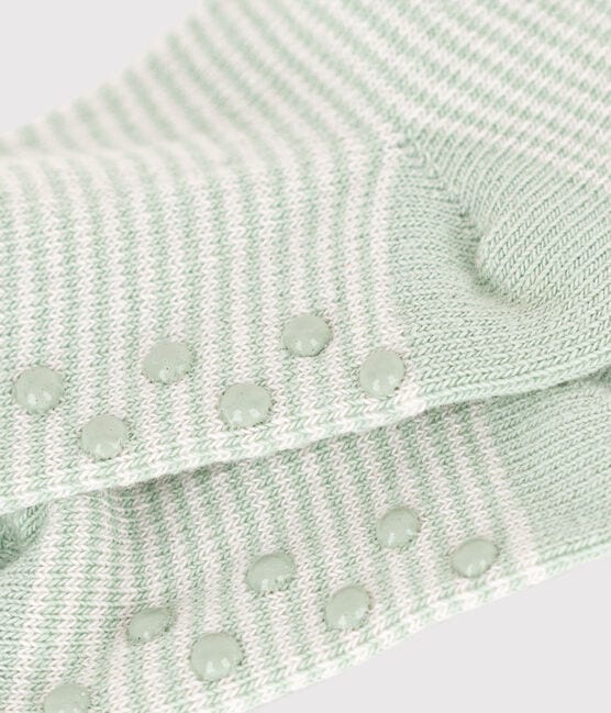 Chaussettes en coton anti dérapante bébé vert HERBIER/ MARSHMALLOW