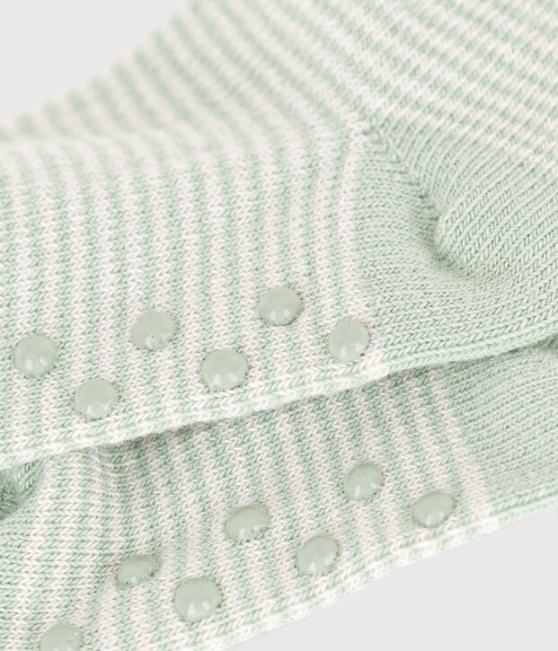 Chaussettes b&eacute;b&eacute; &agrave; rayures en coton antid&eacute;rapantes vert/blanc