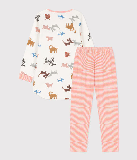 Chemise de nuit chien petite fille en molleton blanc MARSHMALLOW/blanc MULTICO