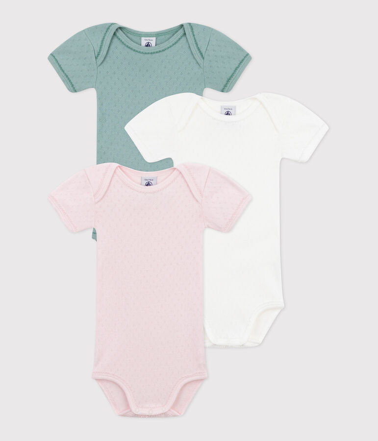 Lot de 3 bodies manches courtes en coton uni b&eacute;b&eacute; variante 1