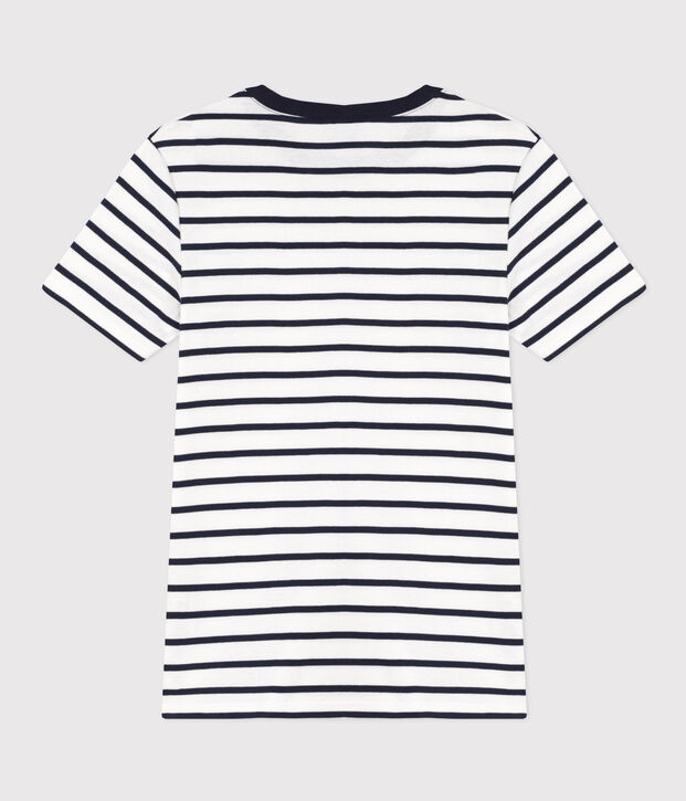 Tee-shirt L'ICONIQUE col rond en coton Femme blanc/bleu