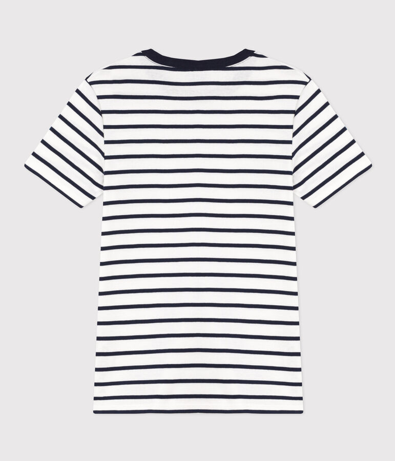 Tee-shirt L'ICONIQUE col rond en coton Femme blanc MARSHMALLOW/bleu SMOKING