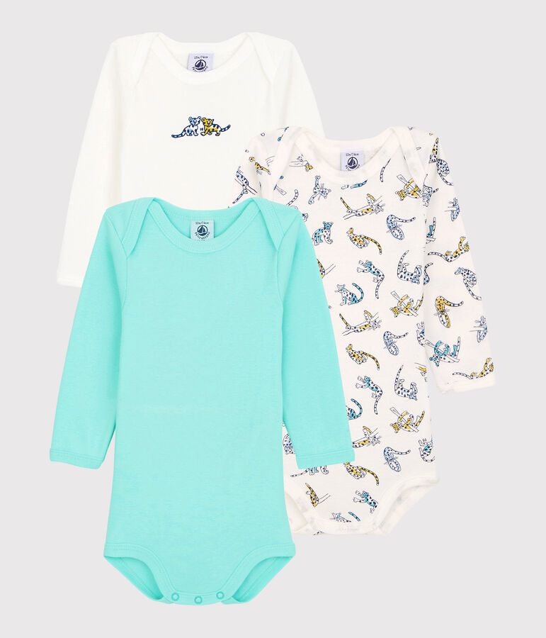 Lot de 3 bodies manches longues panth&egrave;res b&eacute;b&eacute; en coton biologique multicouleur
