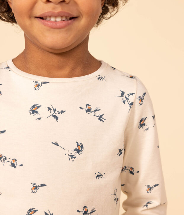 Tee-shirt manches longues en coton imprim&eacute; fleuri enfant fille &eacute;cru/multicouleur
