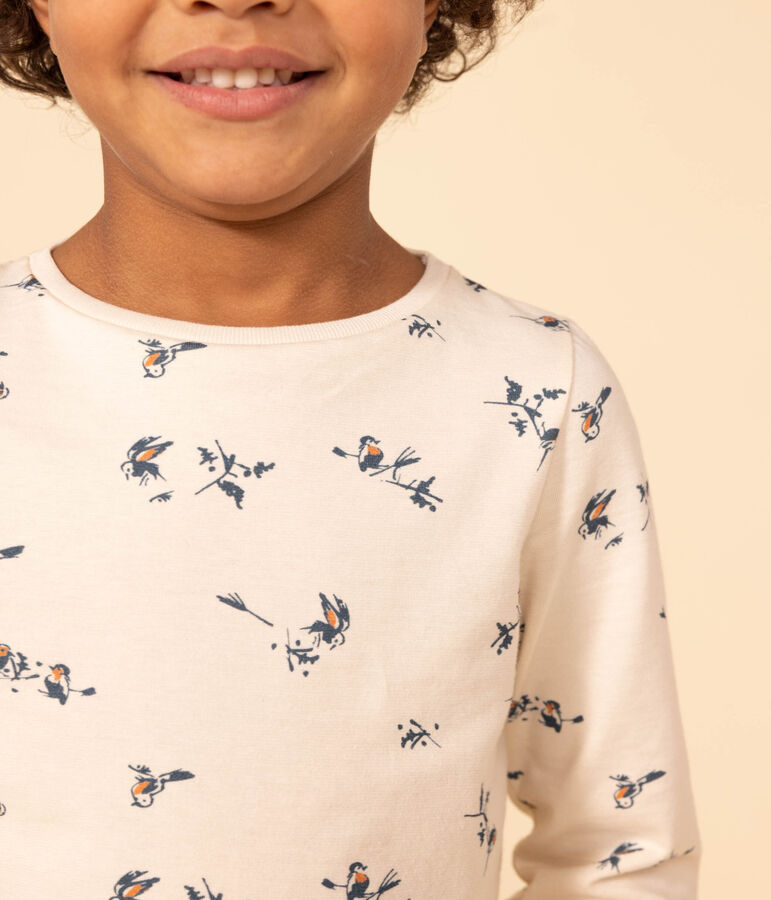 Tee-shirt manches longues en coton imprim&eacute; fleuri enfant fille &eacute;cru/multicouleur
