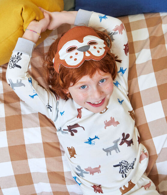 Pyjama déguisement avec un masque chien en molleton enfant blanc MARSHMALLOW/blanc MULTICO
