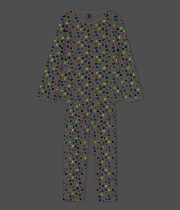 Pyjama fleurs phosphorescentes petite fille en coton blanc/multicouleur