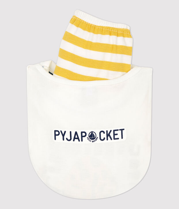 Pyjacourt motif panth&egrave;re petit gar&ccedil;on en coton blanc/jaune