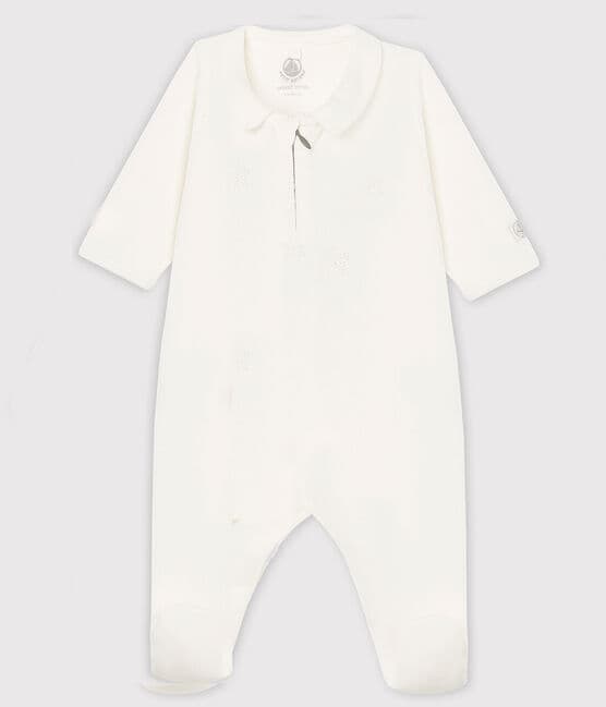 Dors-bien blanc zippé bébé en velours de coton biologique blanc MARSHMALLOW