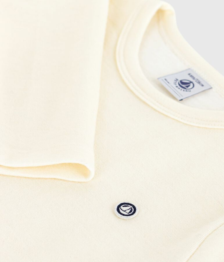 Tee-shirt enfant en laine et coton manches longues uni beige ECRU