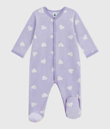 Pyjama bébé en velours imprimé cœurs (Petit Bateau) - Image 1