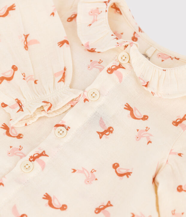 Blouse b&eacute;b&eacute; imprim&eacute;e oiseaux en gaze de coton &eacute;cru/multicouleur