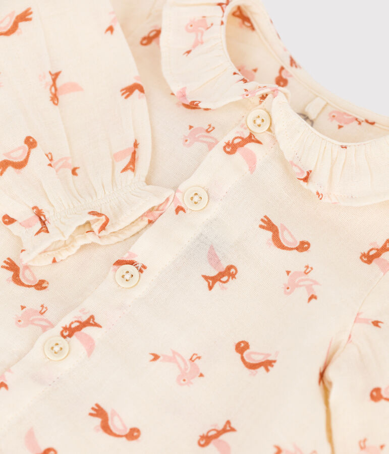 Blouse b&eacute;b&eacute; imprim&eacute;e oiseaux en gaze de coton blanc AVALANCHE/ MULTICO