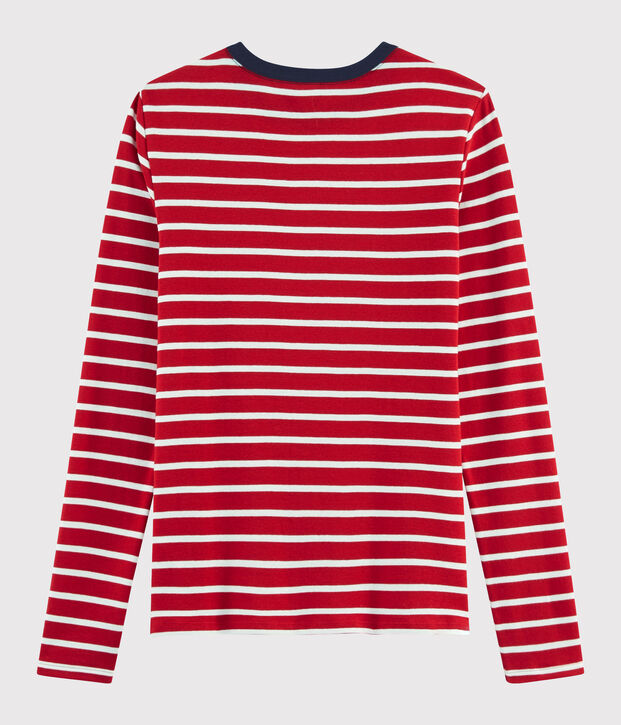 T-shirt iconique col rond Femme rouge/blanc