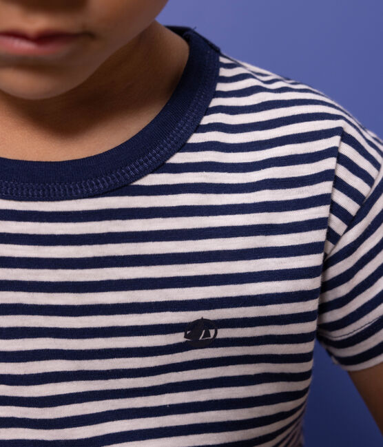 Tee-shirt rayé en coton enfant garçon bleu MEDIEVAL/blanc MARSHMALLOW
