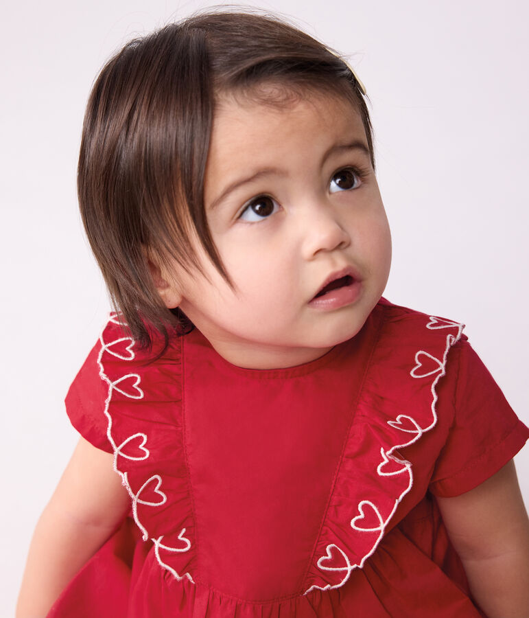 Robe b&eacute;b&eacute; en coton manches courtes unie avec son bloomer rouge TERKUIT