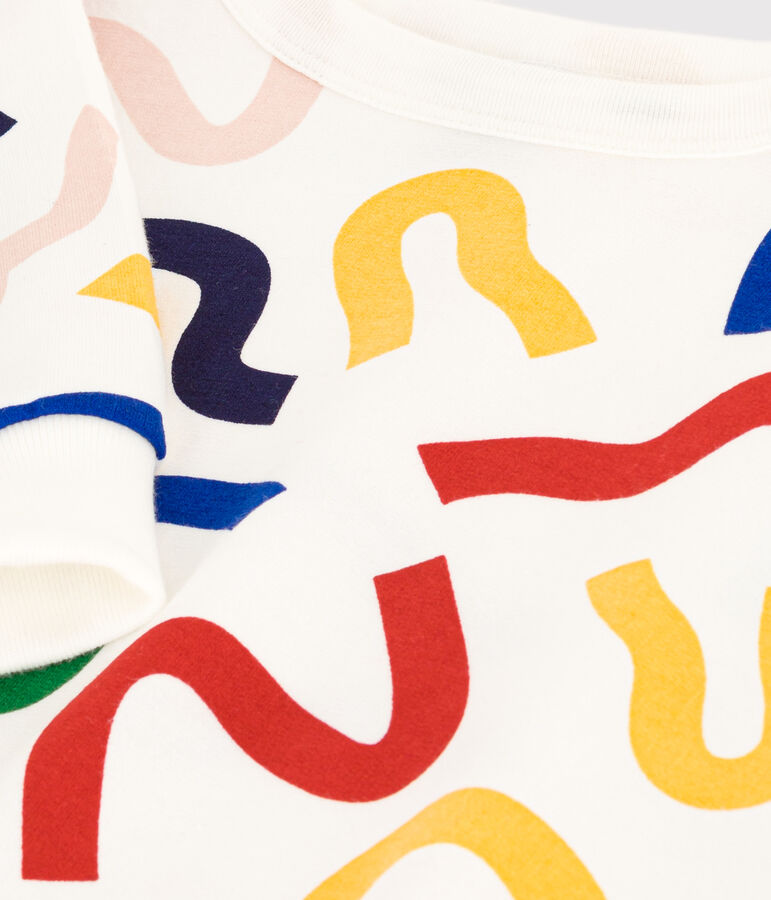 Sweatshirt imprim&eacute; en molleton l&eacute;ger enfant gar&ccedil;on blanc MARSHMALLOW/blanc MULTICO