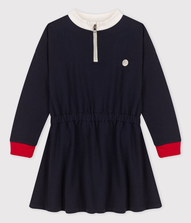 Robe manches longues en molleton enfant fille bleu marine