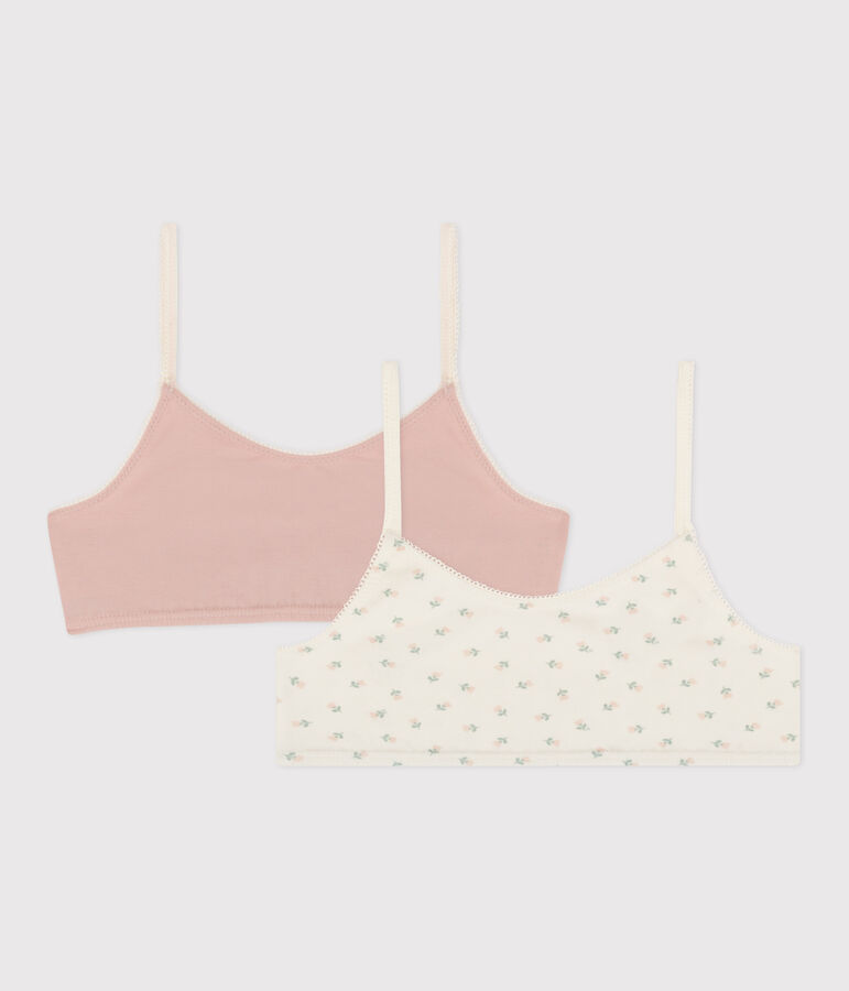Lot de 2 brassi&egrave;res fleurs en coton et &eacute;lasthanne petite fille multicouleur
