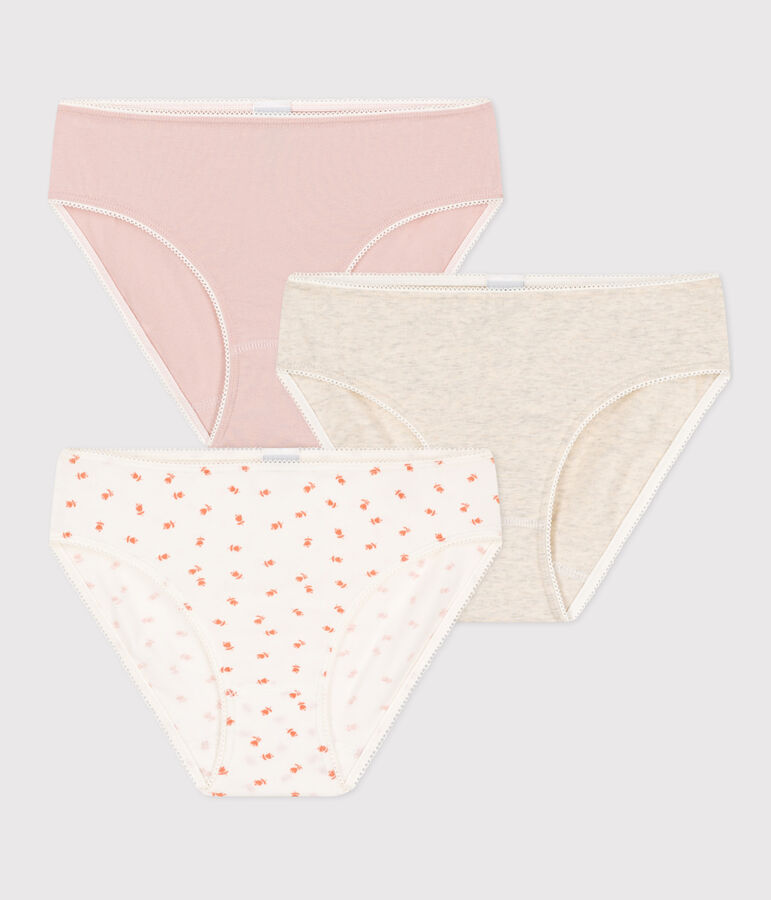 Lot de 3 culottes fleur en coton et &eacute;lasthanne fille multicouleur