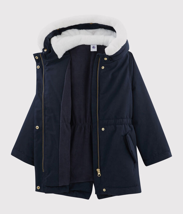 Parka en coton enduit enfant fille bleu marine