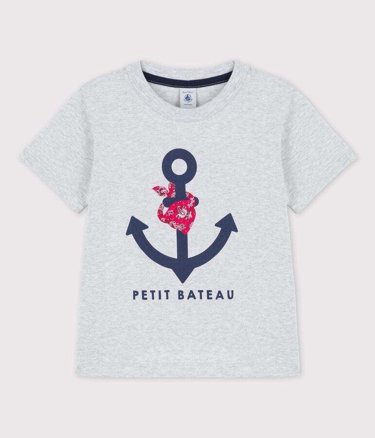 T-shirt manches courtes en coton enfant gar&ccedil;on gris POUSSIERE CHINE