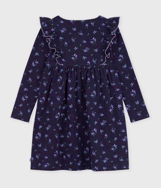 Robe enfant en coton manches longues &agrave; fleurs bleu/multicouleur
