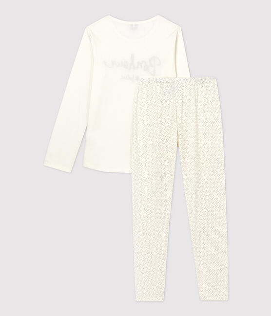 Pyjama à pois fille en coton biologique blanc MARSHMALLOW/bleu MEDIEVAL