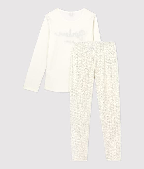 Pyjama à pois fille en coton biologique blanc MARSHMALLOW/bleu MEDIEVAL