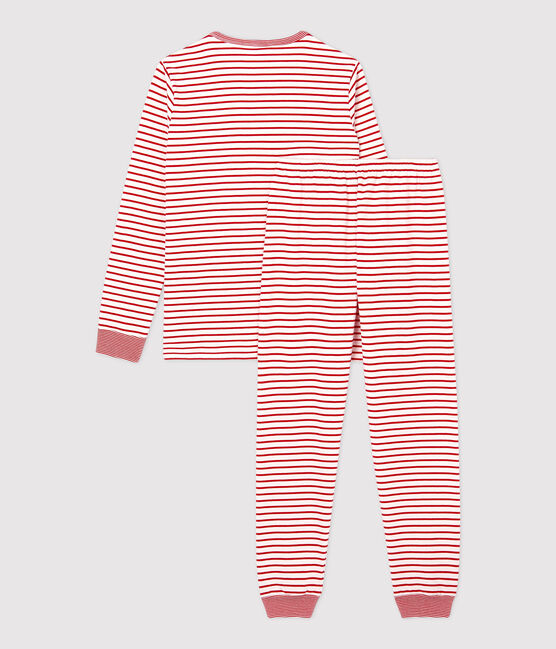 Pyjama marinière rouge fille/garçon en molleton blanc MARSHMALLOW/rouge TERKUIT