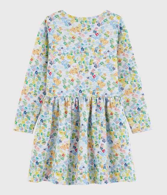 Robe manches longues en double jersey enfant fille gris POUSSIERE/blanc MULTICO