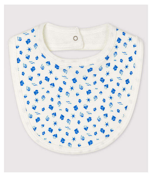Bavoir b&eacute;b&eacute; en coton biologique blanc/bleu