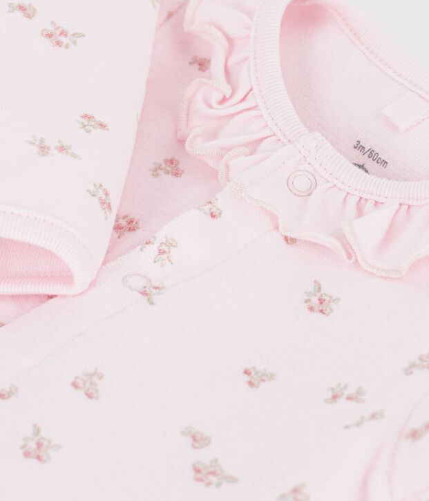Pyjama b&eacute;b&eacute; en velours avec col imprim&eacute; &agrave; fleurs rose/multicouleur