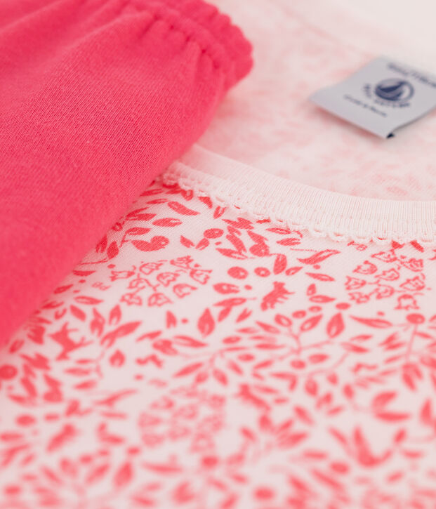 Pyjacourt imprim&eacute; fleuri rose petite fille en coton blanc/rose