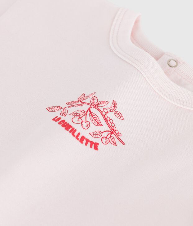 Tee-shirt b&eacute;b&eacute; en coton &agrave; manches courtes uni rose clair