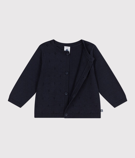 Cardigan bébé en tricot de coton uni bleu SMOKING