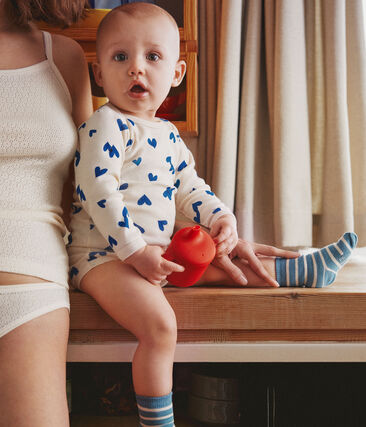 PETIT BATEAU - Lot de 3 bodies manches longues cœurs bleus bébé en coton