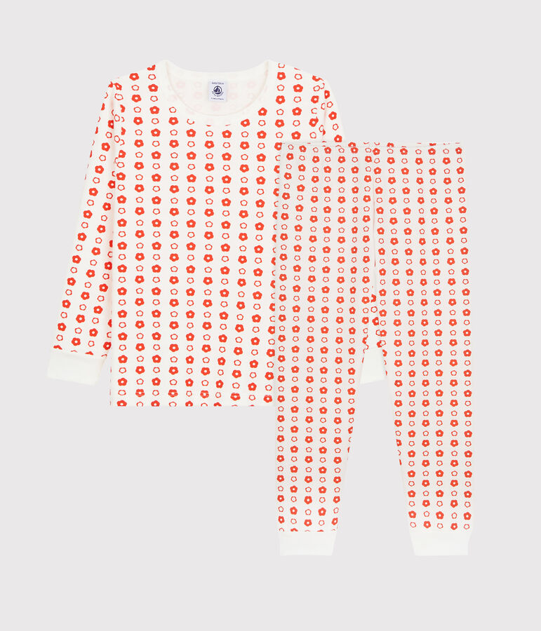 Pyjama imprim&eacute; graphique en molleton enfant blanc MARSHMALLOW/ SPICY
