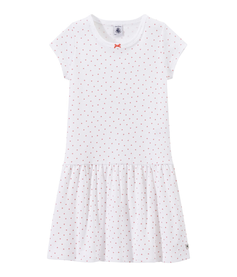 Chemise de nuit fille imprim&eacute;e c&oelig;urs blanc ECUME/rose ROSE