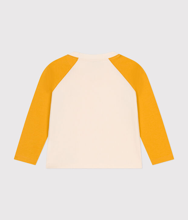 Tee-shirt manches longues en coton enfant gar&ccedil;on &eacute;cru/jaune