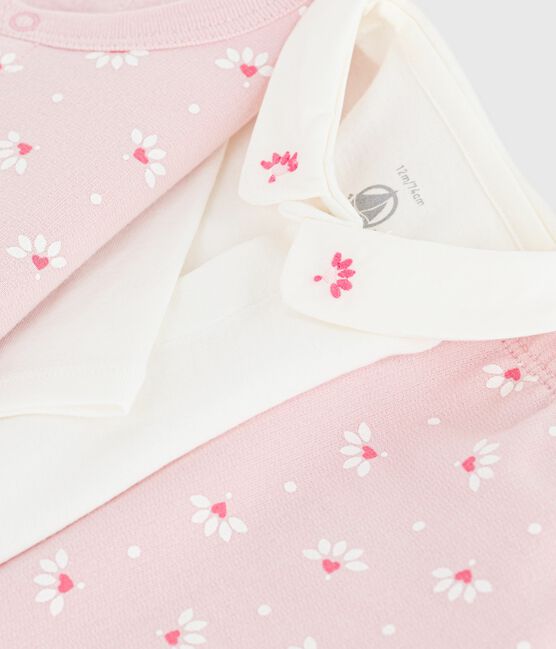 Ensemble 3 pièces bébé imprimé cœurs et fleurs et body brodé rose JOLI/blanc MULTICO