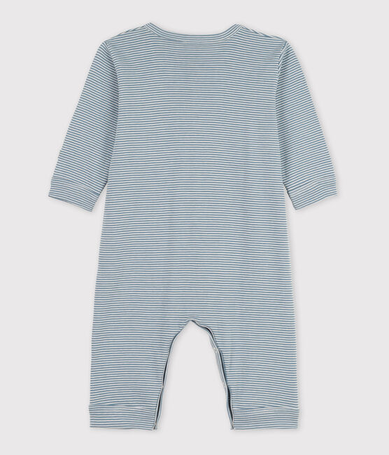 Dors-bien sans pieds milleraies bébé en coton bleu ROVER/blanc MARSHMALLOW