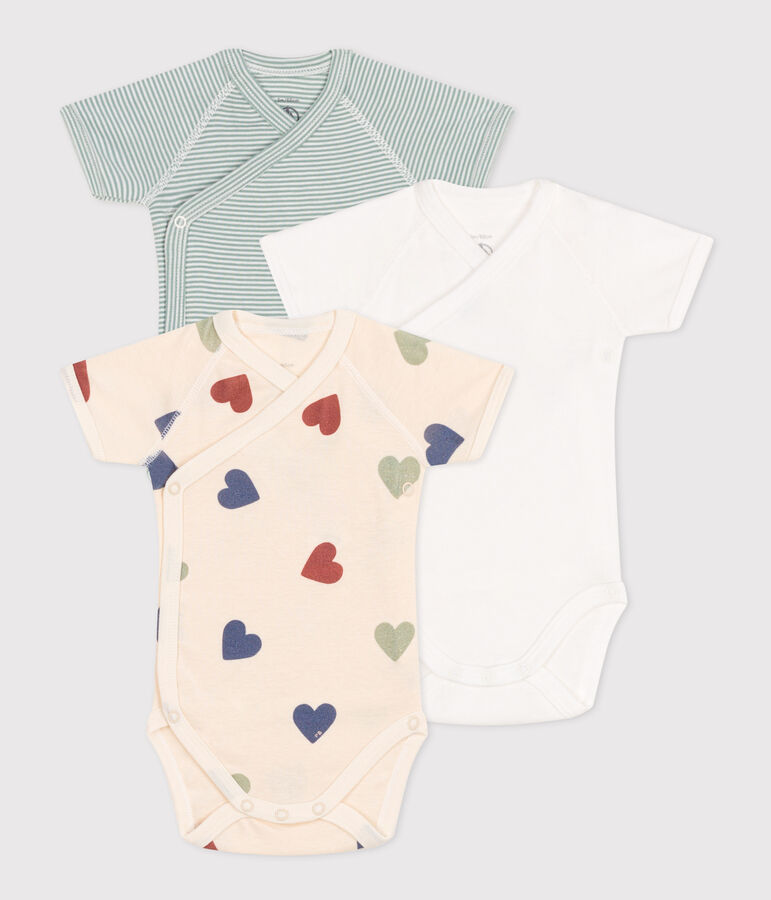 Lot de 3 bodies crois&eacute;s manches courts en coton b&eacute;b&eacute; multicouleur
